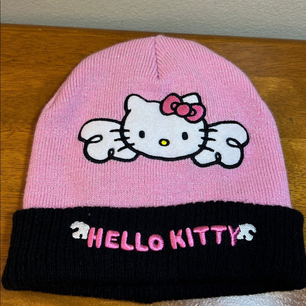 Hello Kitty Pink & Black  Knit Beanie ONE SIZE